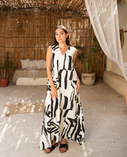 Brushstroke Linen Maxi Dress