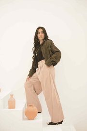 High Waist Wide Leg Tailored Pants Beige