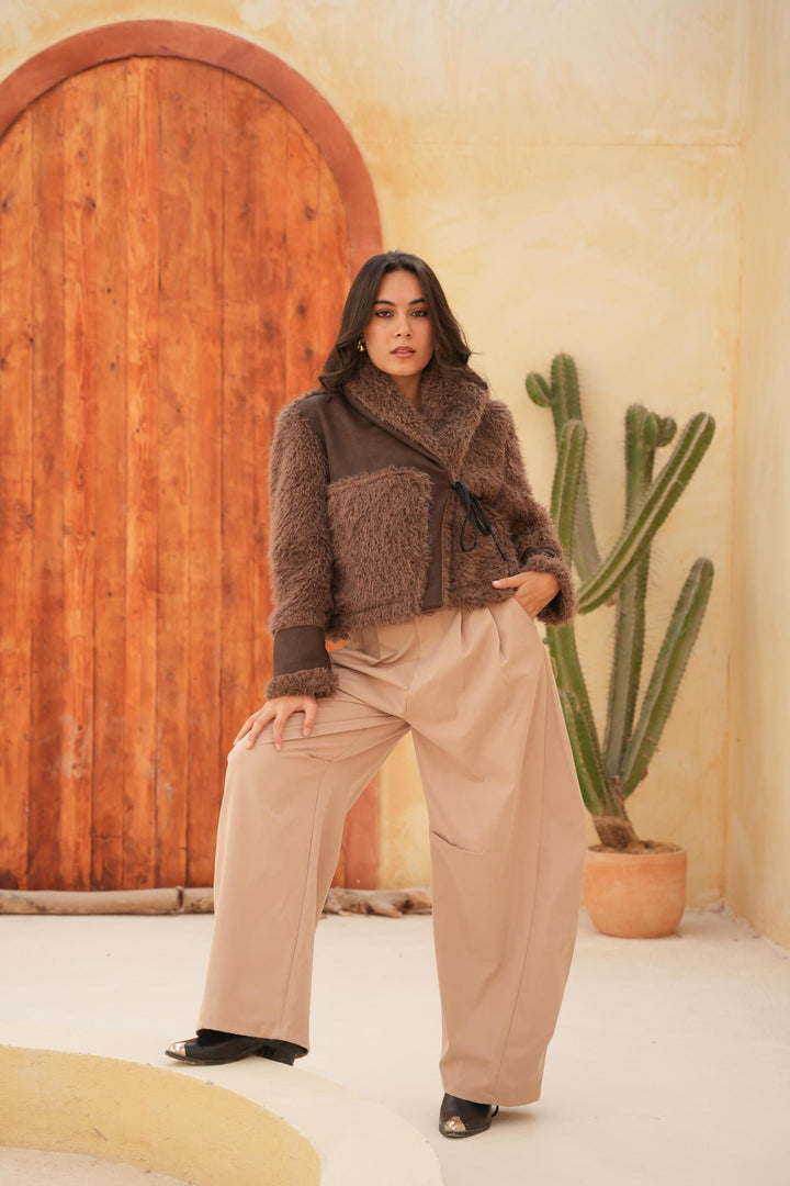 Two-Tone Faux Fur Wrap Jacket