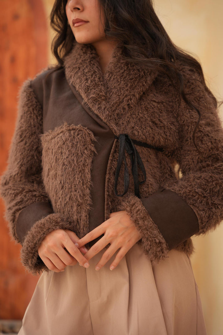 Two-Tone Faux Fur Wrap Jacket