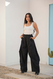 High Waist Wide Leg Tailored Pants Black