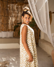 Cotton Maxi Geo Dress – Soft Neutrals